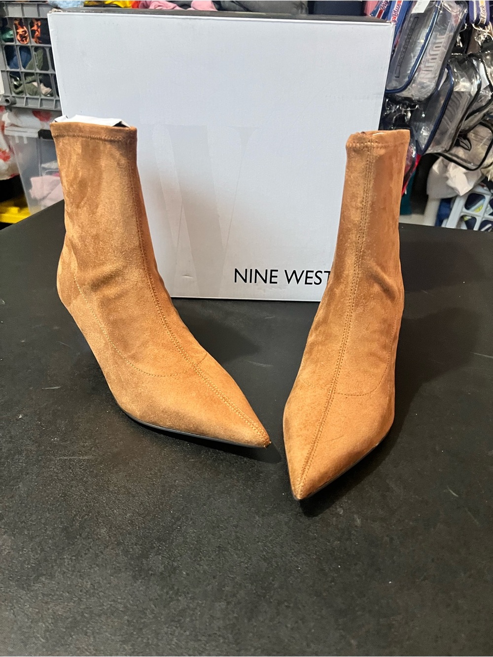 Nine West Tan Suede Pointed Toe Ankle Booties